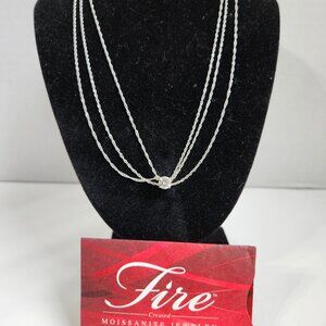 Moissanite Fire Solitaire Pendant Necklace "925 C & C" 3 Strand Chain w/ COA